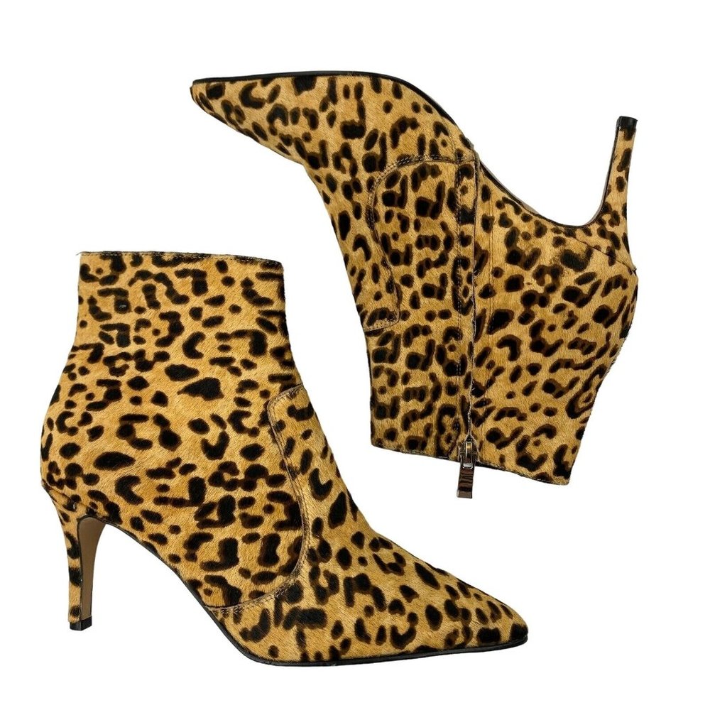 Halogen Ashlee Pointed Toe Ankle Bootie Boots Size 6M Calf Hair Leopard Heels